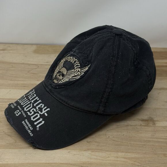 Harley Davidson Motorcycle Flat Hat Skull Embroidered Black Cap Medium - Picture 2 of 7